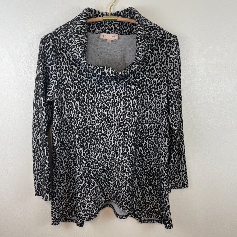 Philosophy Snow Cheetah Jacquard Cowl Neck Sweater Size Large - Picture 2 of 10